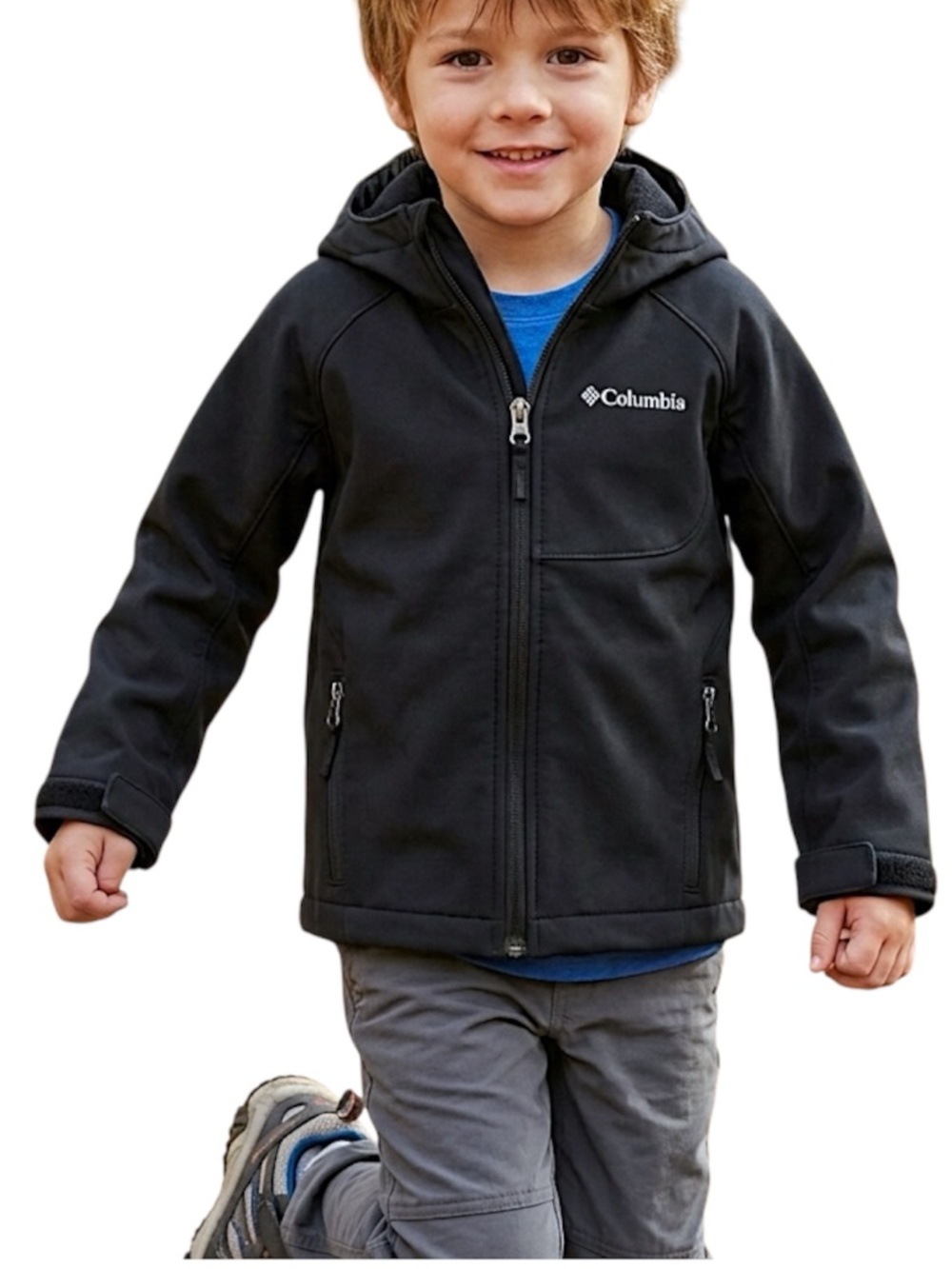 Columbia black hooded full zip outdoor spring fall soft shell jacket XS 6/7
